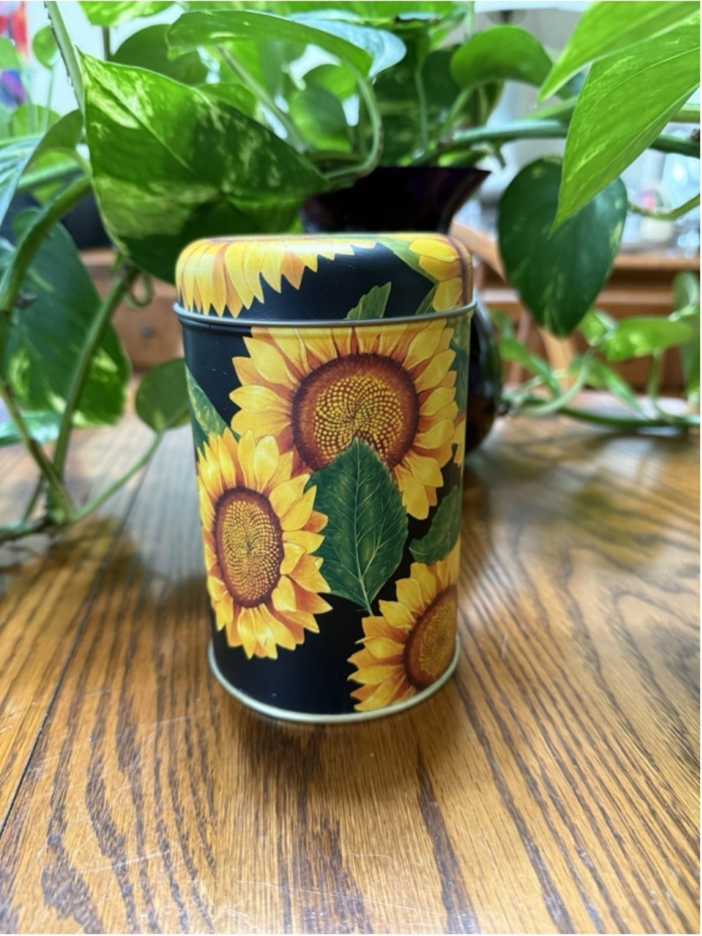 Yellow Sunflower Metal Tin Vintage Storage Decor